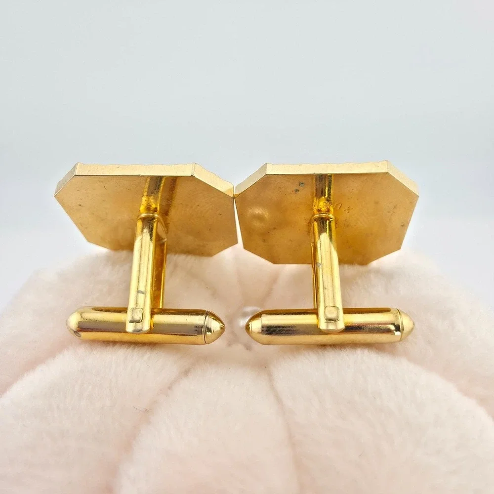 Vintage SWANK Tie Tack Clip Cufflink Set Diamond Cut Border Silver Gold Tone